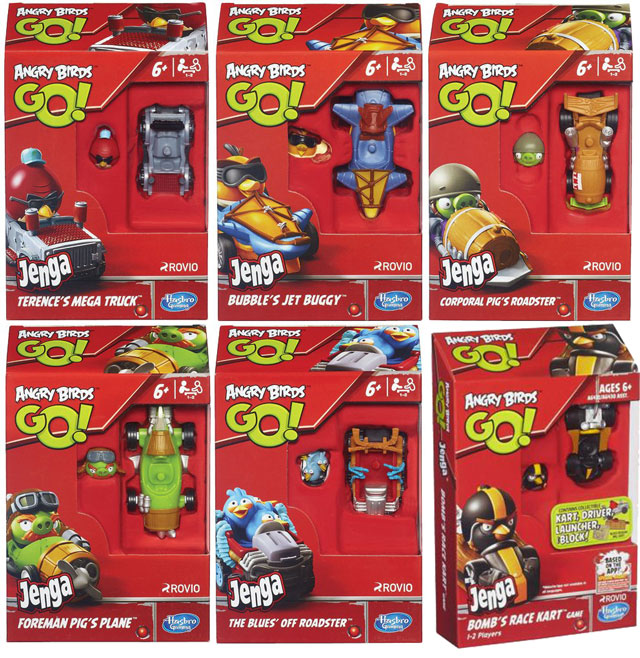Collectionne les six bolides Angry Birds Go! Jenga Kart