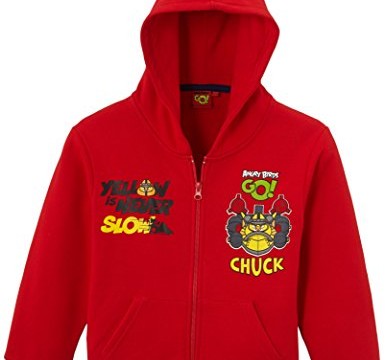 Sweat ( 3, 4, 5, 6, 8 ans) à capuche – » chuck yellow is never slow » rouge  -Angry Birds -garçon