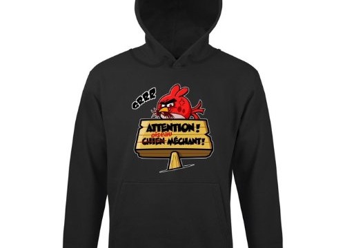 Sweat (small, medium, large, xl, xxl, xxxl) à capuche « Attention, oiseau méchant » Noir – Haute Qualité -Angry birds