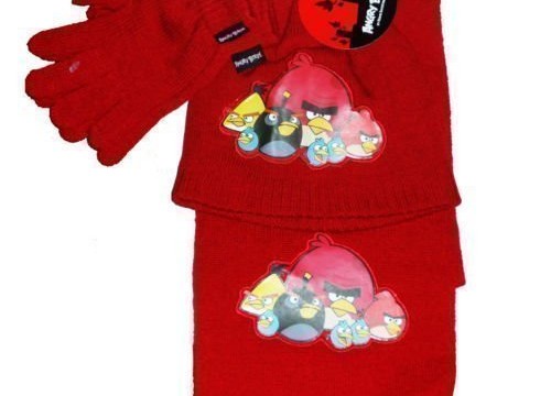 Ensemble bonnet/écharpe/gants (4-8 ans) Angry Birds rouge  pour l’hiver pour garçons