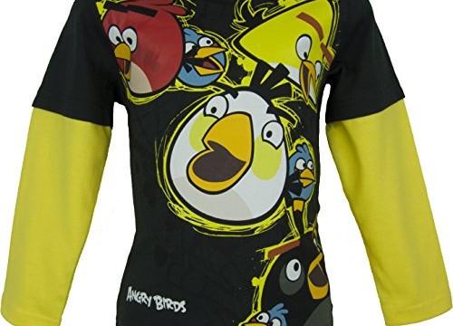 T-shirt (4,6,8,10 ans) pour fille – manches longues – noir et jaune –Angry Birds