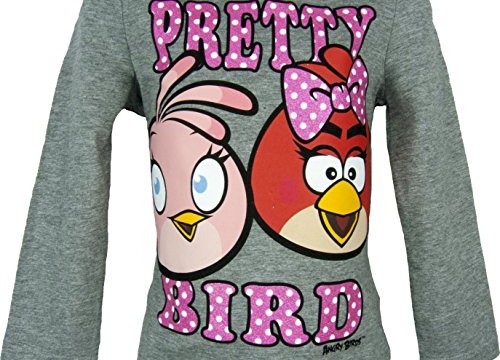 T-shirt (4,6,8,10 ans) pour fille – manches longues – gris – Angry Birds