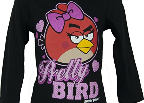 T-shirt (4,6,8,10 ans) pour fille – manches longues – noir –Angry Birds