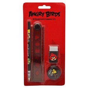 Lot papèterie :crayon, gomme, règle,taille crayon + grande gomme Angry Birds