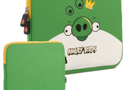 Sacoche pour tablette (iPad ou Android) -roi des cochons-Angry Birds (néoprène, imperméable, double fermeture éclair YKK, doublure intérieure peluche douce)