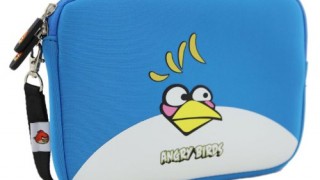 Sacoche pour tablette (iPad ou Android) avec lanière en bleu ou noir -Angry Birds (néoprène, imperméable, double fermeture éclair YKK, poche extérieure, doublure intérieure peluche douce)