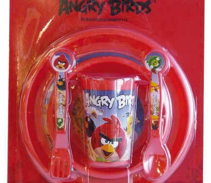 assiette,  bol, verre, fourchette, cuillère. (5 pièces) – Angry Birds (vendu par Spel)